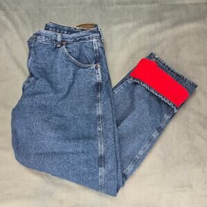 Wrangler Rugged Fleece Lined Workwear Outdoors Blue Denim Jeans Size 42x32